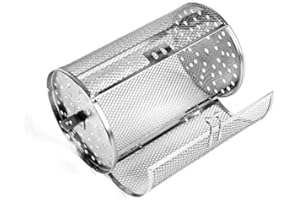 Falytemow Acier Inoxydable Rôtissoire Grill Rôtissoire Tambour 12 X 23 cm Four Panier Four Rôti Cuisson Rotatif pour Cacahuètes Séchées Noix Café Grains BBQ