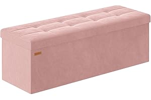 ABHENG Folding Storage Ottoman, Velvet Storage Bench, Footrest, Bed End Stool, Footstool, Removable Divider, for Living Room, Bedroom, 38 x 110 x 38 cm, 300 kg Load Capacity, Jelly Pink ASND02P