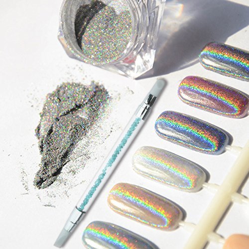 1g Box Nagel Glitzer Glänzend Spiegel Chrom Nagelpuder Maniküre Pigment - Regenbogen Silber