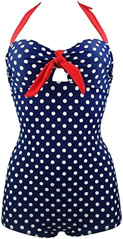 Sarah Dean 50s Retro Polka Dot Black Navy Blue Vintage One Piece Monokinis Halter Swimsuit