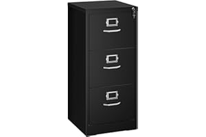 YITAHOME 3 Drawers Filing Cabinets, Lockable Vertical File Cabinet for Letter/Legal/A4 Size, Anti-tipping File Drawer Storage Cabinets with Cue Card Slot for Home Office, Black, 45.8 x 45 x 103cm
