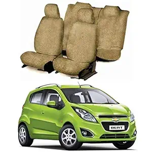 Rufus Cotton Car Seat Cover for Chevrolet Beat (5 Seater) (Beige) (All Detachable Headrest)