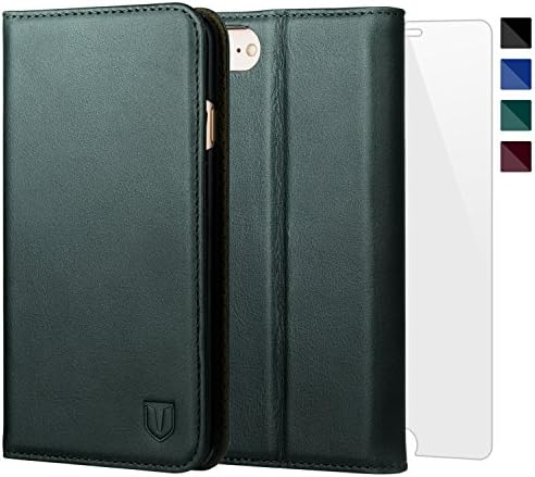 TANNC iPhone 8 Leather Case, iPhone 7 Case, Genuine Leather [Screen Protector Included] Flip Wallet Phone Case [Kickstand] [Card Slot] - Case for Apple iPhone 8 and iPhone 7 – Pine Green
