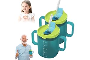 KQWVZ Schnabeltasse Senioren 300mL, 2PCS Auslaufsichere Becher für ältere Menschen, Schnabeltasse Senioren Mit Griff, Trinkbecher fürSenioren, Trinkbecher mit Deckel und Strohhalm für Ältere (Blau)