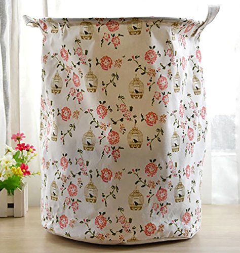 YOUJIA Klappbare Wäschekorb mit Blumenmuster, Wäschebox Wäschetonne aus Stoff Rund Wäschebehälter mit Deckel und Tragegriff Spielzeug Aufbewahrungsbox Household Aufbewahrung Pink - 2