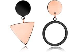 Aruie Bijoux Boucles d'Oreilles Dépareillées pour Femme Fille en Acier avec Cercle Triangle Géométrique Pendante Plaqué Or Rose Noir Bicolore Cadeau