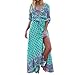 Produktbild feiXIANG Damen Loose Kleid Beachwear Frauen V-Ausschnitt Print Strandkleid Blumendruck Kleid Lange Maxi Kleid für Damen Blumenmustern Beach Party - Kleid (XXL, Grün)