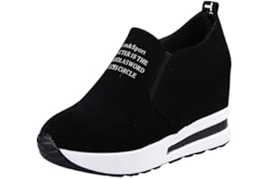 YOWABLO Sneakers Femmes Mode Casual Flock Slip-on Plate-Forme Épaisse Sport Wedges Chaussures
