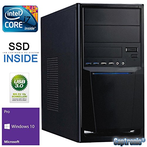 Captronic® (i7-7700K-16GB-HD630-256GB SSD-Win10Pro) Windows 10 Professional 64bit | QuadCore Silent Multimedia Kaby Lake PC Front USB 3.0 INTEL Core i7-7700K 4x 4,20GHz (Turbo bis 4500MHz) 7. Generation Kabylake | KINGSTON 16GB DDR4-2133 | 24x DVD-Brenner | 256GB SSD SATA3 | Intel HD 630 HDMI/DVI/VGA 4K | USB 3.1 | USB 3.0 + 2.0 | USB-C | CardReader | 7.1 Sound | GigabitLAN | Design Gehäuse Schwarz