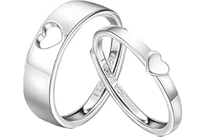 BESMRPG Promise Rings,Engrave I Love You Lovers Couple,Adjustable Design Heart Cutout Silver Ring Set,A gift for her and him,for Daily Wear Parties proposals Engagements Anniversary and Weddings Outfit.