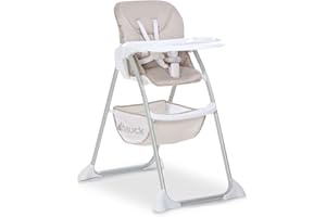 hauck Seggiolone Pappa Sit N Fold - Seggiolone Portatile da 6 Mesi fino a 15kg - Pieghevole, Compatto con Vassoio e Schienale Regolabile - Grande Cesto Portaoggetti - Beige