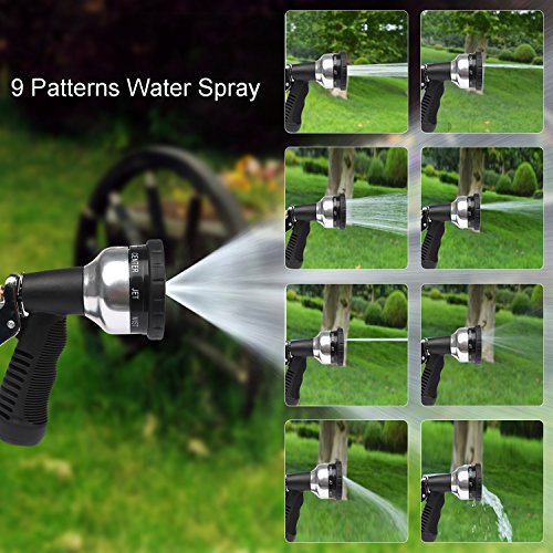 fourHeart Garten Handbrause 9 Funktionen Gartenschlauchdüse Multifunktionale Gartenbrause mit Metall Pistolengriff, Perfekt zum Bewässern des Gartens, Baden von Tieren, Waschen des Autos, Reinigen des Pools – Schwarz - 7