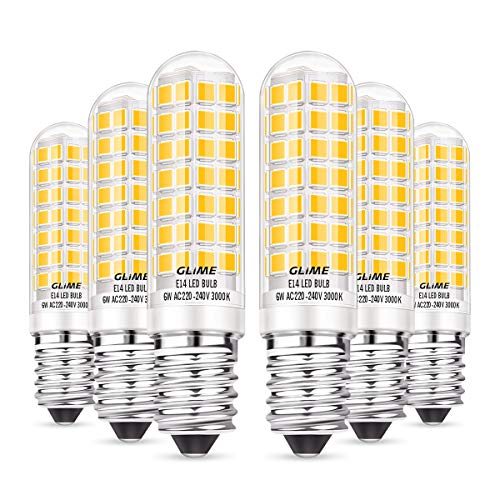 GLIME E14 LED Ampoule 6 Pack 6W Équivalent Halogène 50-65W 550lm 3000K Blanc Chaud AC220-240V Non-Dimmable 360°Angle Faisceau pour Hotte Aspirante Lampe de Chevet Cuisine