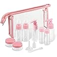 U-HOOME Travel Toiletry Bottles Kit Travel Containers, Leak Proof Portable Toiletry Containers Set, Clear PET Flight Size Cosmetic Containers for Lotion, Shampoo, Cream, Soap, Set of 11