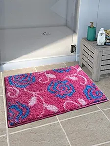 Athom Living Polyester Blend Soft Anti Slip Designer Bath Mat (Pink, 38X58 cm, Standard)