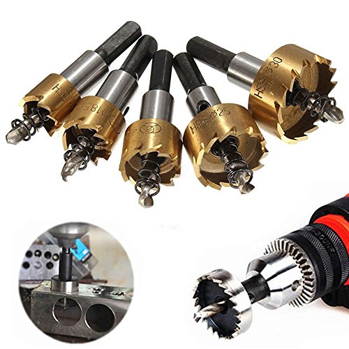 Welinks Bohrer Lochsäge-Set, 5 x HSS Hartmetall Spitze Lochsäge Zahn Cutter Bohrer Bit Lochsäge Kit Edelstahl High Speed Stahl Metall Legierung - 6