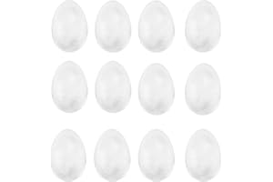 TRIXES Pack of 12 Foam Craft Polystyrene Eggs - 8cm Height White Craft Eggs to Decorate - Create your own Arts Crafts Pattern Ornaments for Decorative Display - For painting paper Mache- Kids Activity
