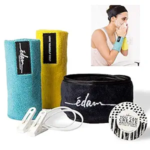 Edam Facial Rinse Kit - Microfiber Headband for Washing Face - Adjustable Facial Spa Headband - Face Washing Hair Wrap - Hair Band for Washing Face - Wristband Headband Set for your Skincare Routine