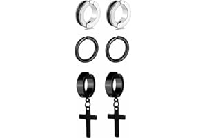 LAFATINA 3 coppie di orecchini a cerchio clip su orecchini set uomini signore in acciaio inox unisex croce dangle orecchio borchie
