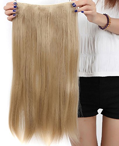 S-noilite® Clip in Extensions Halbperücke Haarverlängerung Haarverdichtung Haarteil 3/4 Perücke Glatt One Piece (58cm,Graublond) - 2