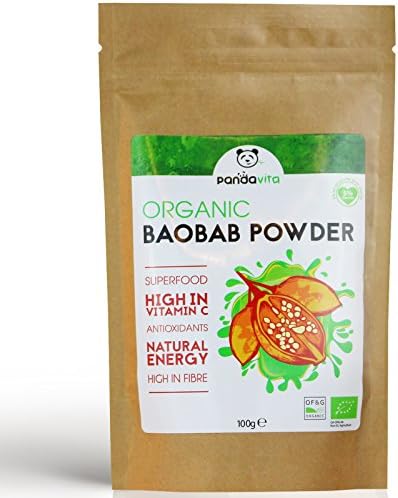 PandaVita Organic Baobab Powder 100g - African Baobab Superfruit Powder, High Fiber Food, Raw Fruit High In Vitamin C, Vegan Food, Healthy Superfood Powder, Powerful Antioxidant Fruit, Best Source Of Calcium Rich Food