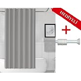 Tropik Home Gri Banyo Perdesi Askı Hediyeli 180x200cm Tek Kanat Duş Perdesi, Renkli Banyo Duş Perdesi