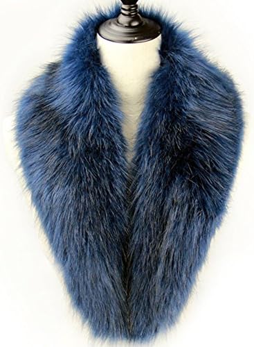 Cinoyoni Extra Large Women's Faux Fur Collar for Winter Coat (Small, Navy blue)