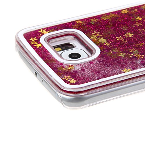 Samsung S6 Glitzer Hülle, Felfy Samsung Galaxy S6 G920 Kreativ Luxury Flüssig Fließende Sparkly Bling Stern Hot Pink Quicksand Haut Tasche Back Case Cover Etui + 1x Rosa Metall Stylus Touch Pen + 1x Displayschutzfolie - 3