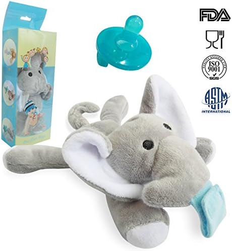UDENGS Infant Pacifier &amp; Pacifier Toy Holder , Teething Soother Pacifier with Detachable Stuffed Animal Removable for Cleaning and Sanitizing (Elephant)