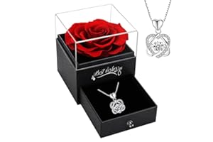 Weiope Rosa Eterna,Rosa Eterna Natural Preservada con Collar Regalos Originales para Mujer Mama Pareja Novia Hermana Abuela Caja Regalo San Valentin,Dia de la Madre,Aniversario,Cumpleaños,Navida