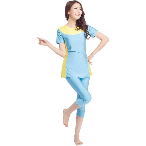 Rash Guard Badpak Korte Mouw Surfpak Bescheiden Badmode Voor Vrouwen Burkini Beachwear Kostuum Bescheiden Zwempak (M,J1