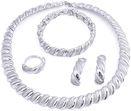 Costume Jewelry for Women Necklace Earrings Ring Bracelet 18k Gold/Silver Plated Jewelry Set