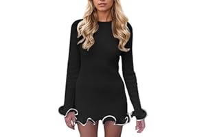 EMOTTOS Mini Vestido de Volantes para Mujer, Mujer Flocked Midi Dress, Elegantes Wrap Vestido Bodycon de Cóctel con Mangas de Volantes, Casual Vestidos para Fiesta de Clubbing, 2 Estilo, Negro, S-XL