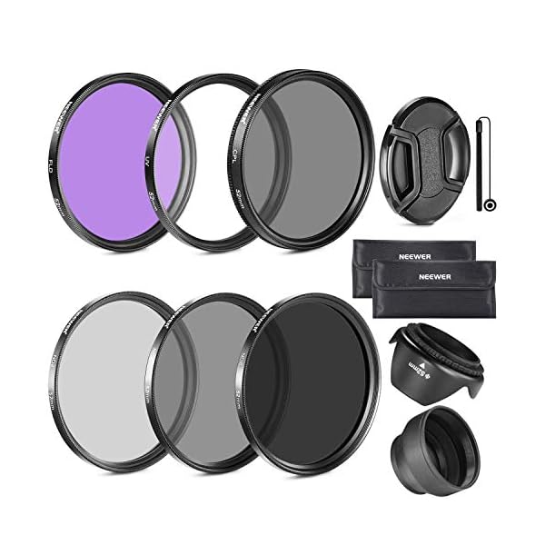 Neewer Filtro para Lentes de 52 mm Accesorio Kit:UV, CPL, FLD, ND2, ND4, ND8 y Parasol, Tapa de Lentes para Nikon D7100…