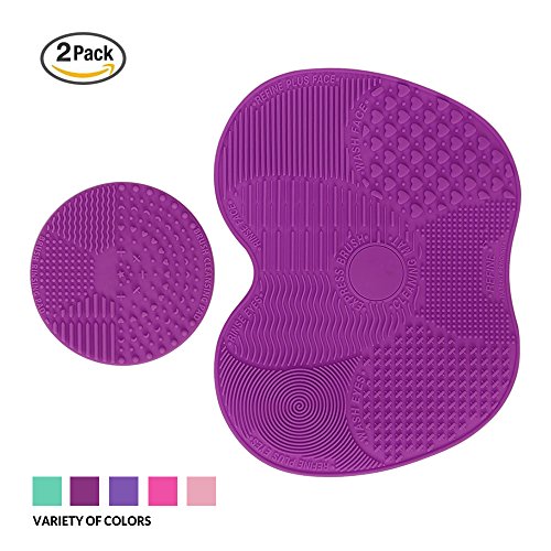 Makeup Brush Cleaner, ESARORA Makeup Brush Cleaner Pad Set of 2 Cosmetic Brush Cleaning Mat Portable Washing Tool Scrubber Suction Cup (Light Purple)