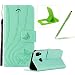 Produktbild Herz Schmetterlings Blumen Geprägte PU Leder Tasche Hülle Case für Huawei P20 Lite, Herzzer Persönlichkeit Lines Handyhülle Flip Wallet Cover Weiche Innere Silikon Bumper Bookcase mit Magnet Kartenfächer Schutzhülle für Huawei P20 Lite - Minz Grün