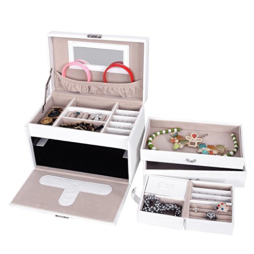 Songmics Schmuckkästchen abschließbar mit spiegel Schublade und Mini-Box (Weiß) JBC126W - 6