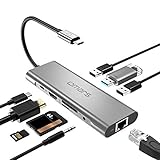 Omars Adaptateur USB C, 9-en-1 Hub USB C vers 60W Type C PD Port Rechargement, HDMI 4K, 3 x USB 3.0, Lecteur de Carte SD & Micro SD, RJ45 1Gbps LAN, 3.5mm AUX Jack pour MacBook Pro Chromebook Pixel