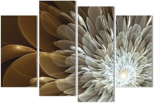 OBELLA New Top Wall Art Canvas Prints 4 Pieces || Wealth Luxury Golden Flowers || Modern Contemporary Posters Oil Paintings Prints and Pictures Photo Image Wall Art Prints on Canvas Painting for Home Bedroom Living Room Wall Decor Christmas Gifts Decoration - Frameless