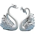 SEWACC 2pcs Couple Swan Ornaments, Mini Swan Figurines for Home Wedding Decorations (Silver)