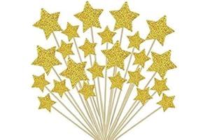 MEET-SHOP Decorazioni per Torte,50 Pack Toppers Cupcake Decorazioni Glitter Forma di Stella Cake Toppers Star per Matrimoni Compleanni Parti Fruit Oro 9.2CM