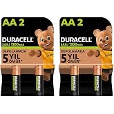 Duracell Rechargeable Battery AA Pen (Pack of 4), 1300 mAh NiMH, 2000 Charging Cycle, Pre-Wrapped