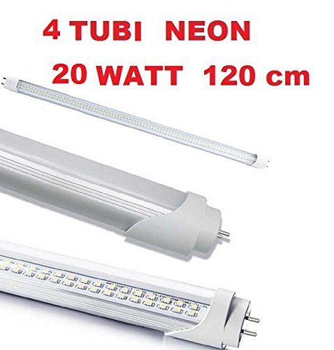 FuturPrint - Kit de 4 tubos transparente de neón LED SMD de alta luminosidad con una duración de hasta 50.000 horas de funcionamiento sin necesidad de cebadores ni reactores, color blanco frío (120 cm, casquillo T8, 20 W = 190 W, 6000-6500 K, 1800 lúmenes, 220 V)