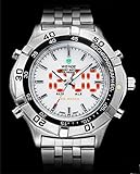 Sportuhr Athletik mit weißem Ziffernblatt - Japanisches Präzessionsuhrwerk - Analog und Digital LED