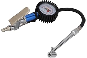 YOSOO HEALTH GEAR Tyre Pressure Gauge, Car Tyre Pressure Checker with Flexible Hose, 12 Bar Self Clamping Tyre Inflator with Pressure Gauge Tyre Inflator Air Tool Air Compressor Tyre Inflator Attachment