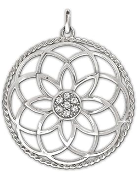 CLEVER SCHMUCK Silberner großer Anhänger Mandala Ø 40 mm Blume des Lebens mit vielen Zirkonias in der Mitte und...