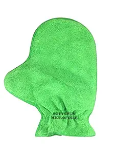 SOFTSPUN Microfiber Glove Mitt 1 Piece Set, 340 GSM (Green). Multipurpose Thick Lint & Streak-Free Microfibre Mitt for Car, Bike, Glasses, Cleaning, Polishing, Washing & Detailing.