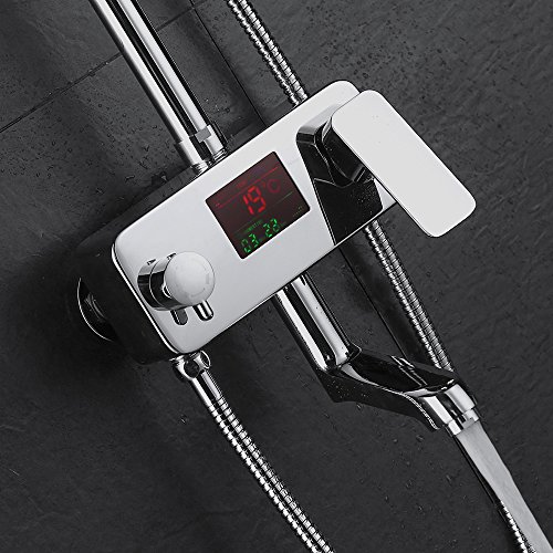 Homelody Duschsystem Drei-Funktionen-Duscharmatur mit LCD Wassertemperatur-Displayanzeige,Duschset mit Regendusche Handbrause Rainshower und Armatur für Duschen - 4