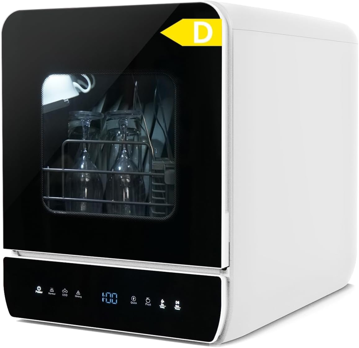 eklipt Portable Countertop Dishwasher, Mini Dishwasher, 4.8L Built-in Water Tank, 7 Programmes, 37 * 51cm Ultra-Narrow & Deep Design, Touch Control & 360° Dual Spray, Hose/No-Hose Setup, Black