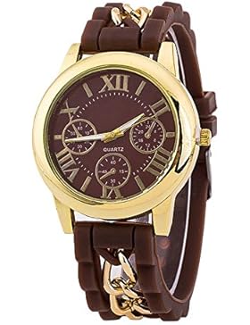 Sanwood Damen Kette Silikon Candy Ton Armbanduhr Kaffee Gurt & Kaffee Zifferblatt